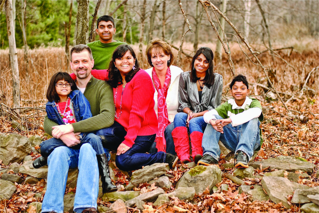 Larry and Amy Soule with their children. From left: Lydia Vedvatee, Larry, Matthew Sanjay, Rachel Tejaswini, Amy, Rebekah Sheetal and Joshua Dhiraj.