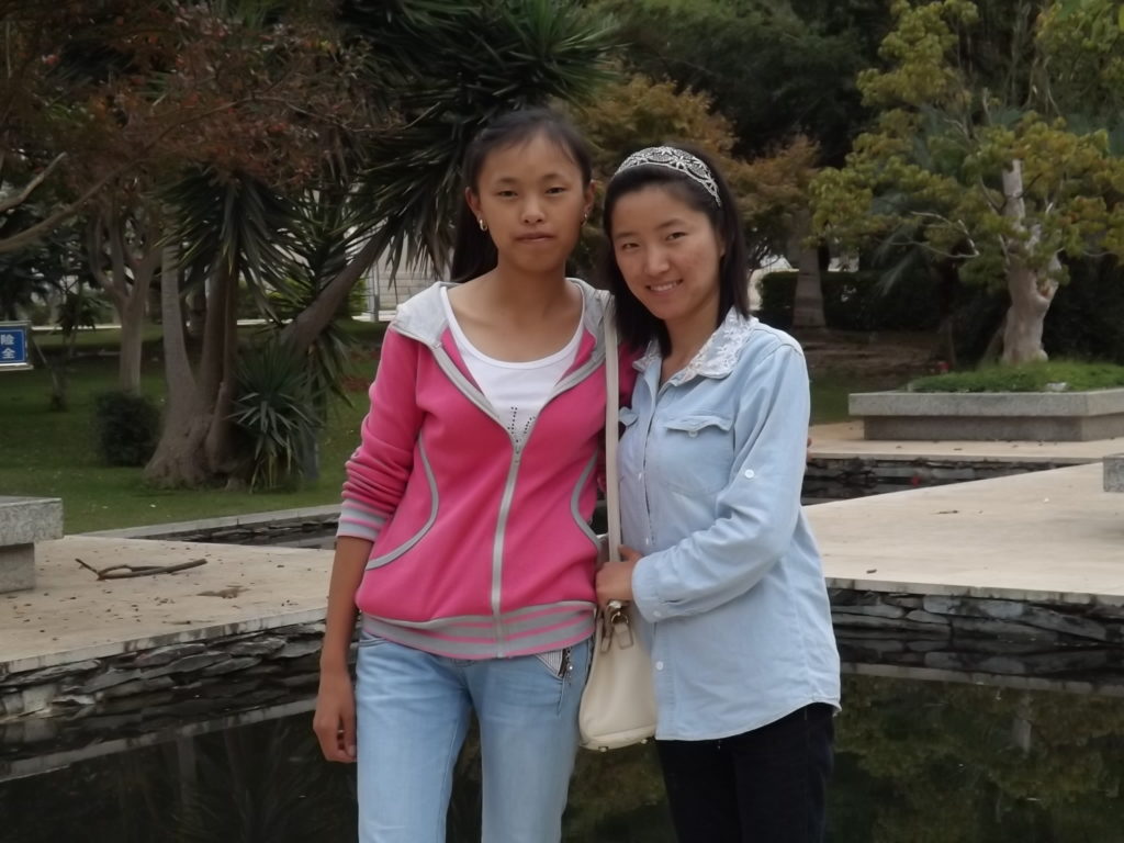 Gen Hao with a classmate at college. 