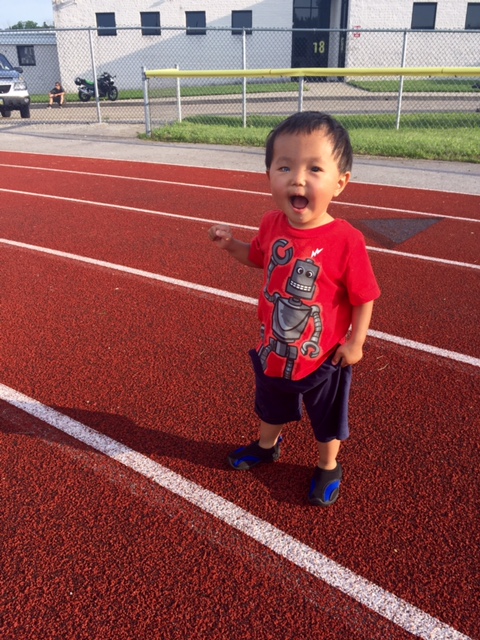 Brennan playing on the track.