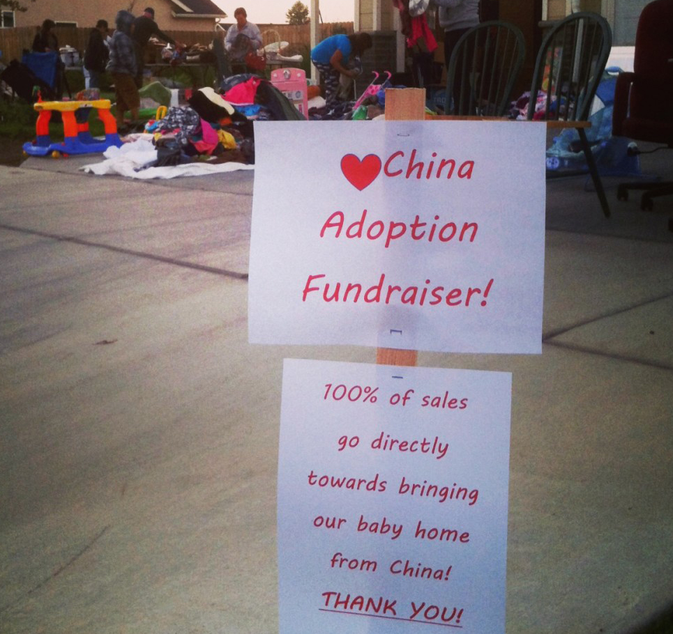 Garage sale sign "China Adoption Fundraiser"