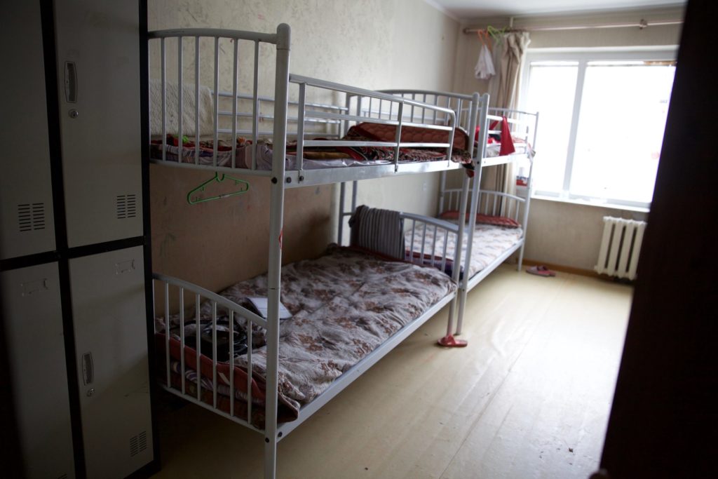 A bedroom at the domestic violence shelter for mongolian women.