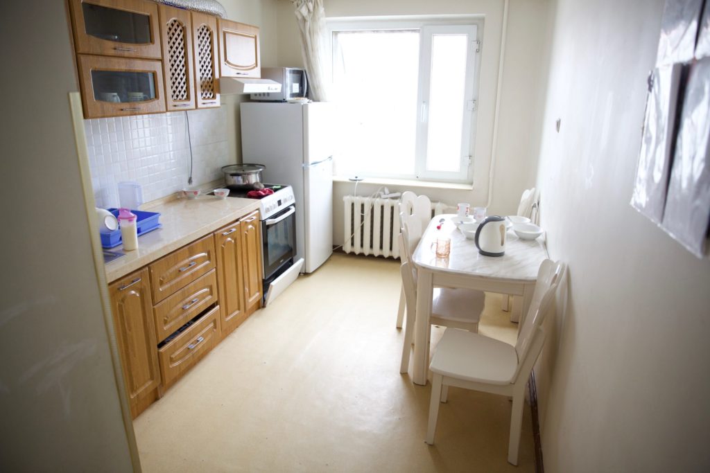 A kitchen space at the domestic violence shelter where mongolian women can prepare their own meals.