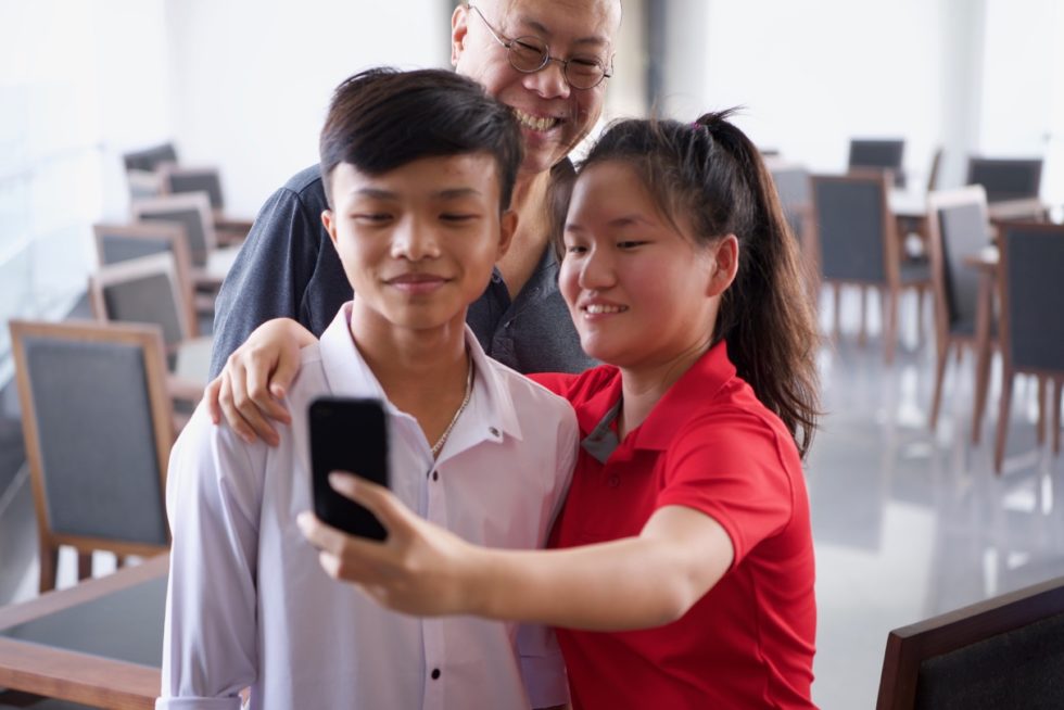 Siobhan's first selfie with her brother.