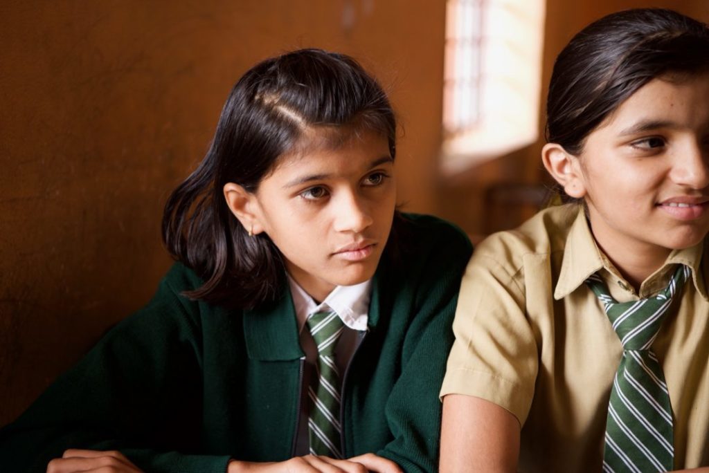 A girl at school in India