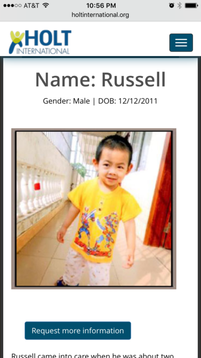 Matthew "Russell" Leese's Holt photolisting profile picture that his mom first found on RainbowKids.