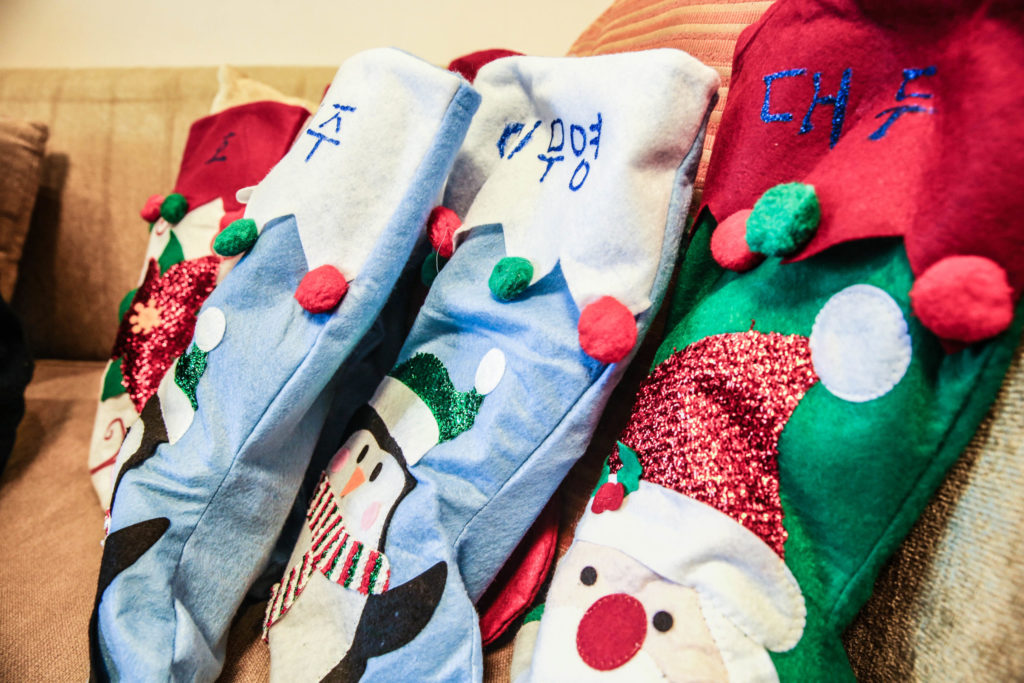 Christmas stockings from the holiday party.