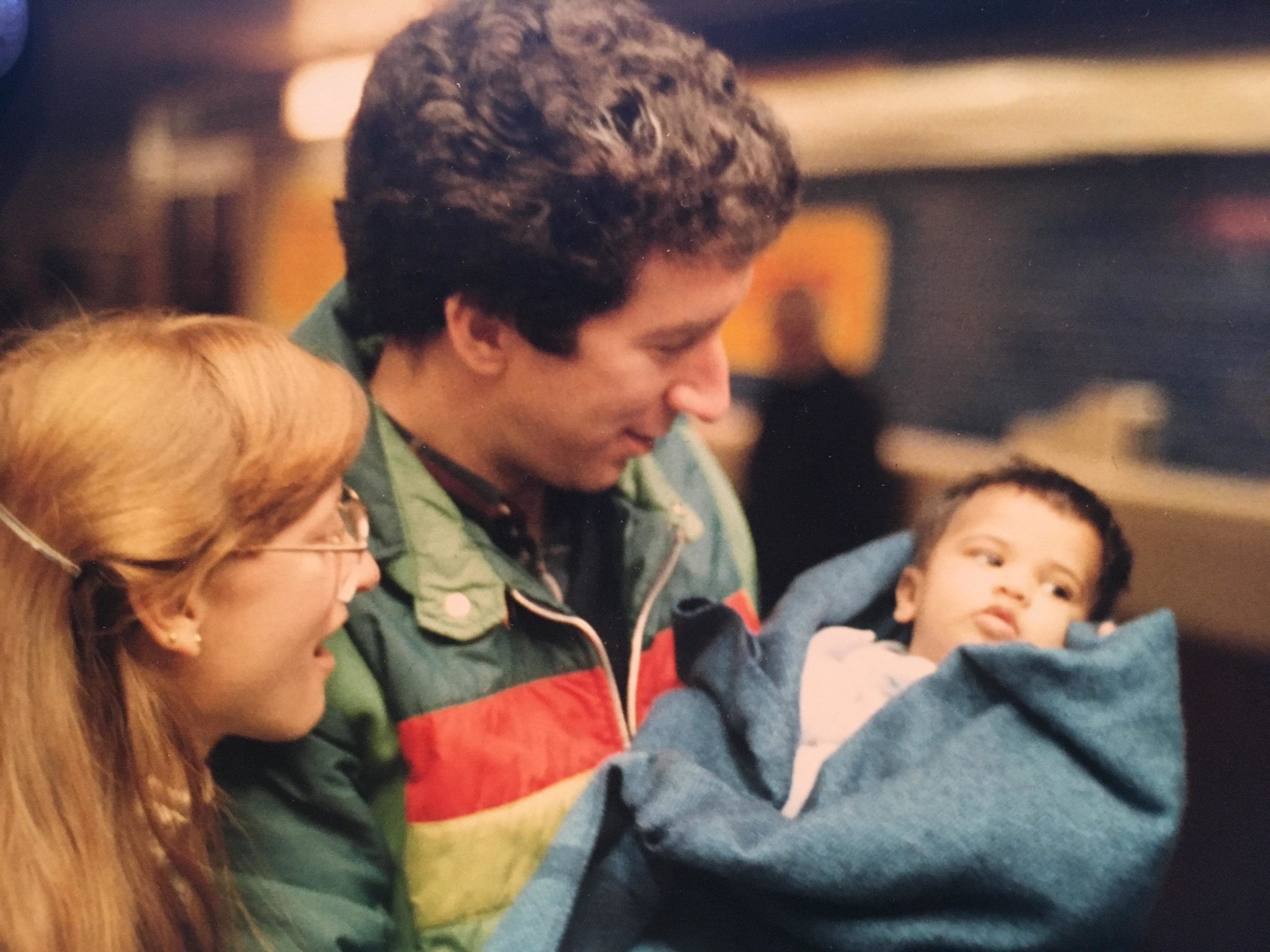 Deborah and her parents when she arrived home in Maine.