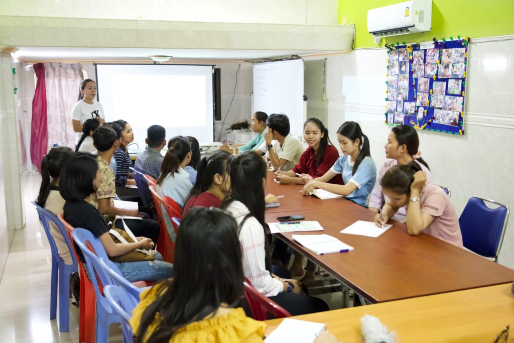 Every month, the university scholarship recipients meet at the Holt office in Phnom Penh to practice their presentation skills. 