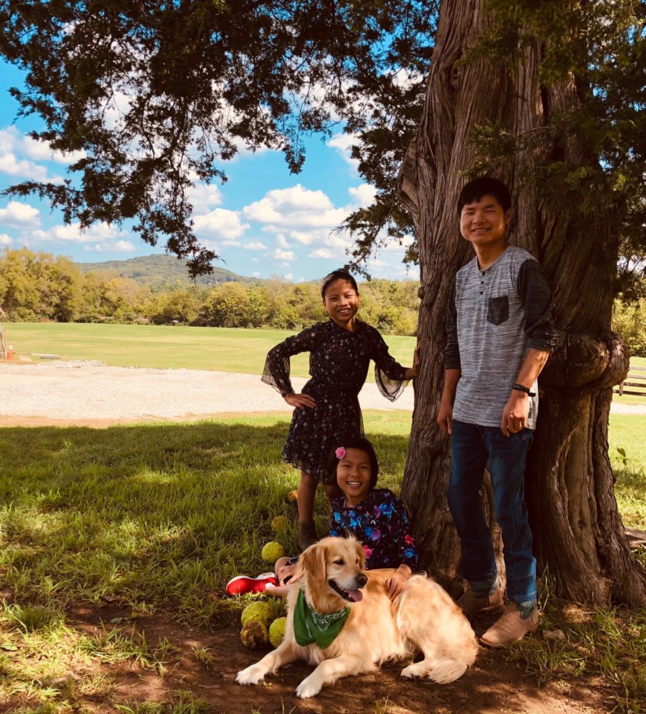 Vienna (left) with her siblings, Merrick and Elora, who were also adopted from China. 