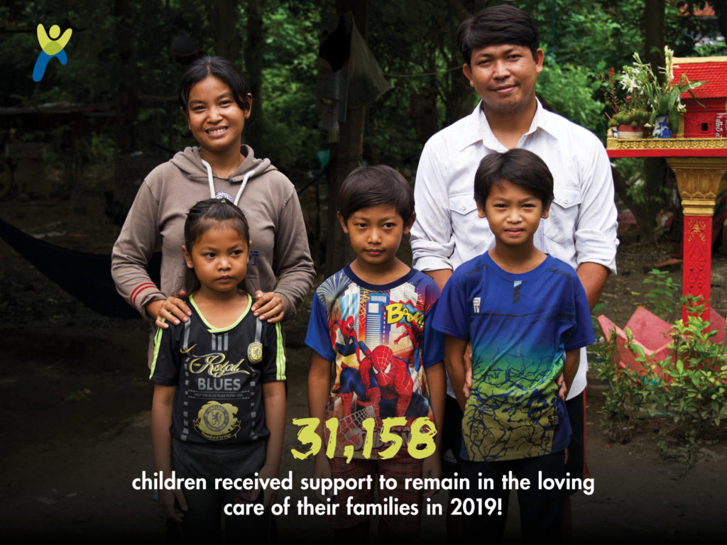 Mother father and three children who received support through child sponsorship_graphic shows 31,158 children received support in 2019