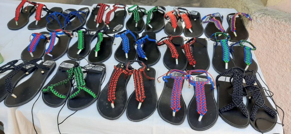 The sandals children learned how to make as part of the life skills training at the transit center in Haiti. 