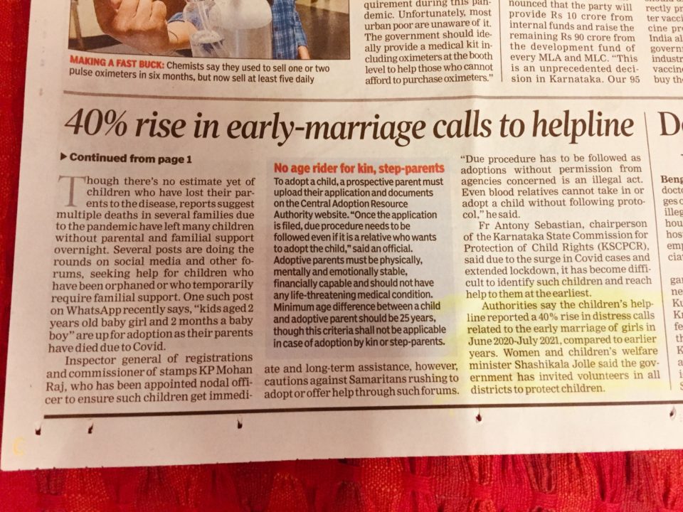 Another recent news article about child marriage during the COVID pandemic in India. 