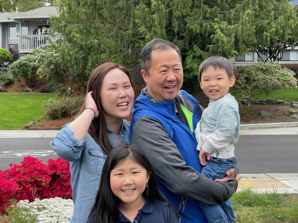 Hannah and Paolo with their daughter, Maddie, and son Elliott adopted from Korea during the pandemic.