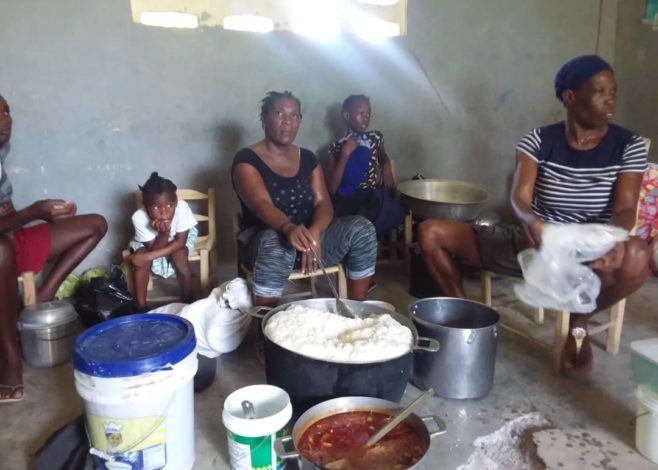 Team of people after earthquake in Haiti 