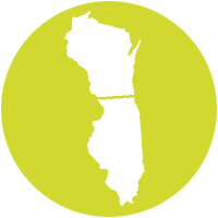 Circle graphic with state outlines of Illinois and Wisconsin