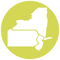 Circle graphic with state outlines of New York, New Jersey, Pennsylvania