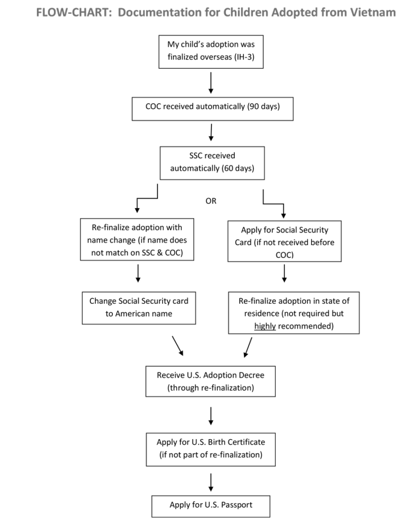 flowchart showing documentation process for children adopted from Vietnam
