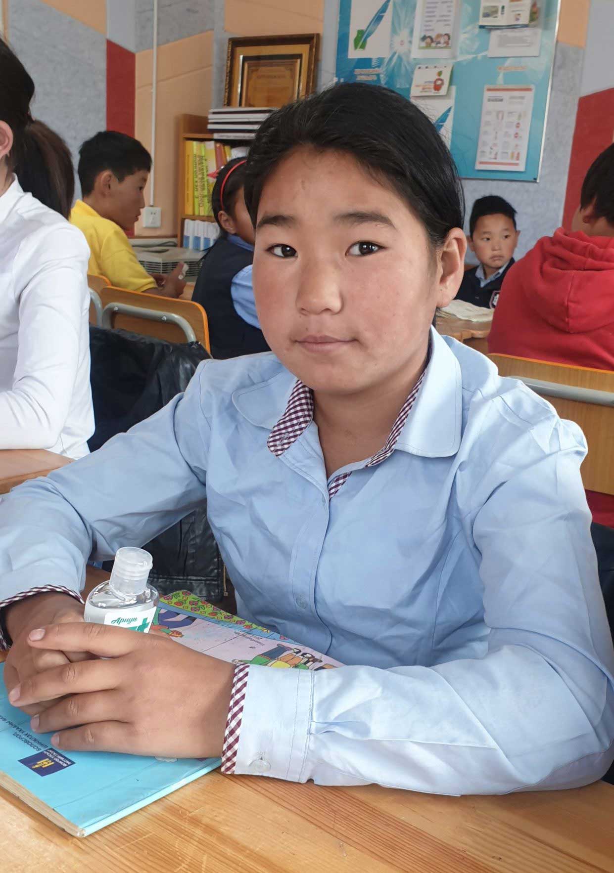 Mongolia girl in school