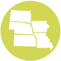 Circle graphic with state outlines of Iowa, Missouri, Kansas, Nebraska, South Dakota