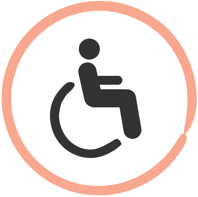 Graphic of person in wheelchair in a circle