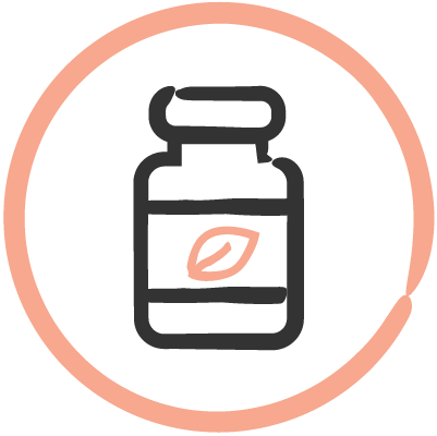 Graphic of bottle of supplements in a circle