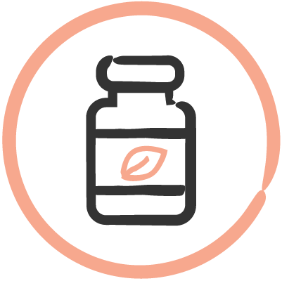 Graphic of bottle of supplements in a circle