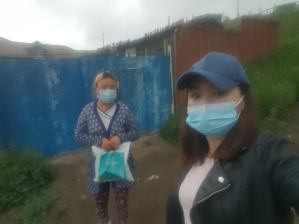 Mongolian family in covid masks