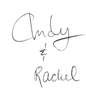 handwritten signature that says andy and rachel