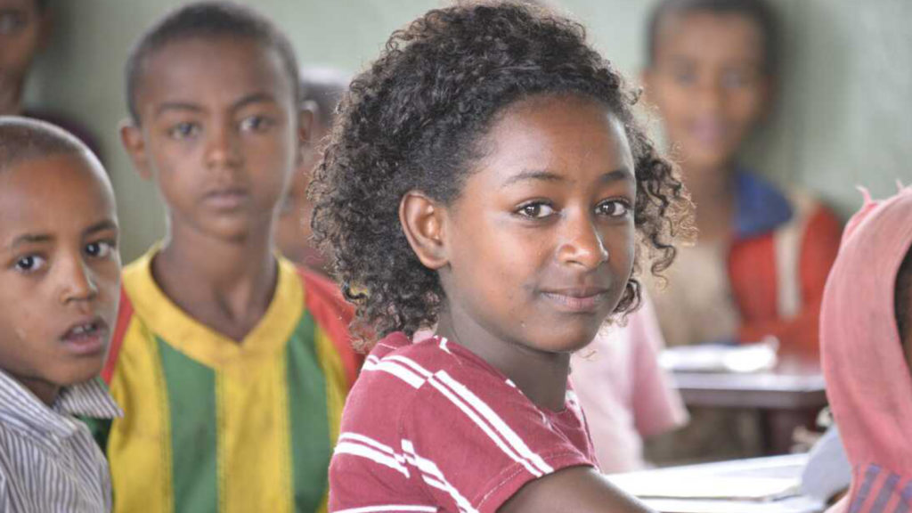 Young girl sitting in class in Ethiopia