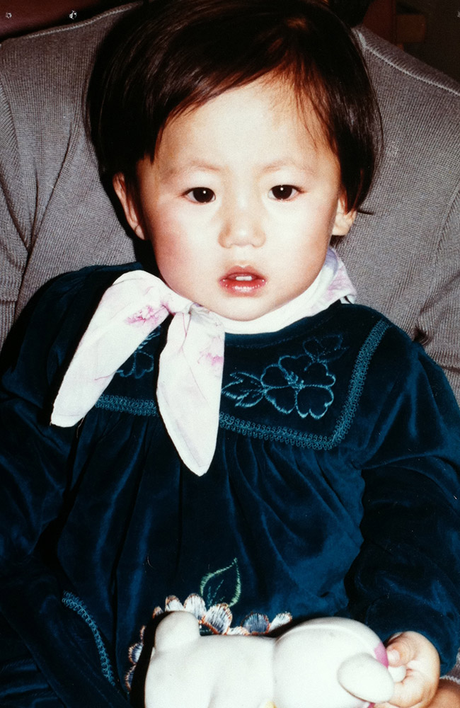 baby megan wearing a blue dress