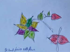 A drawing of a flower from a sponsored child in Haiti