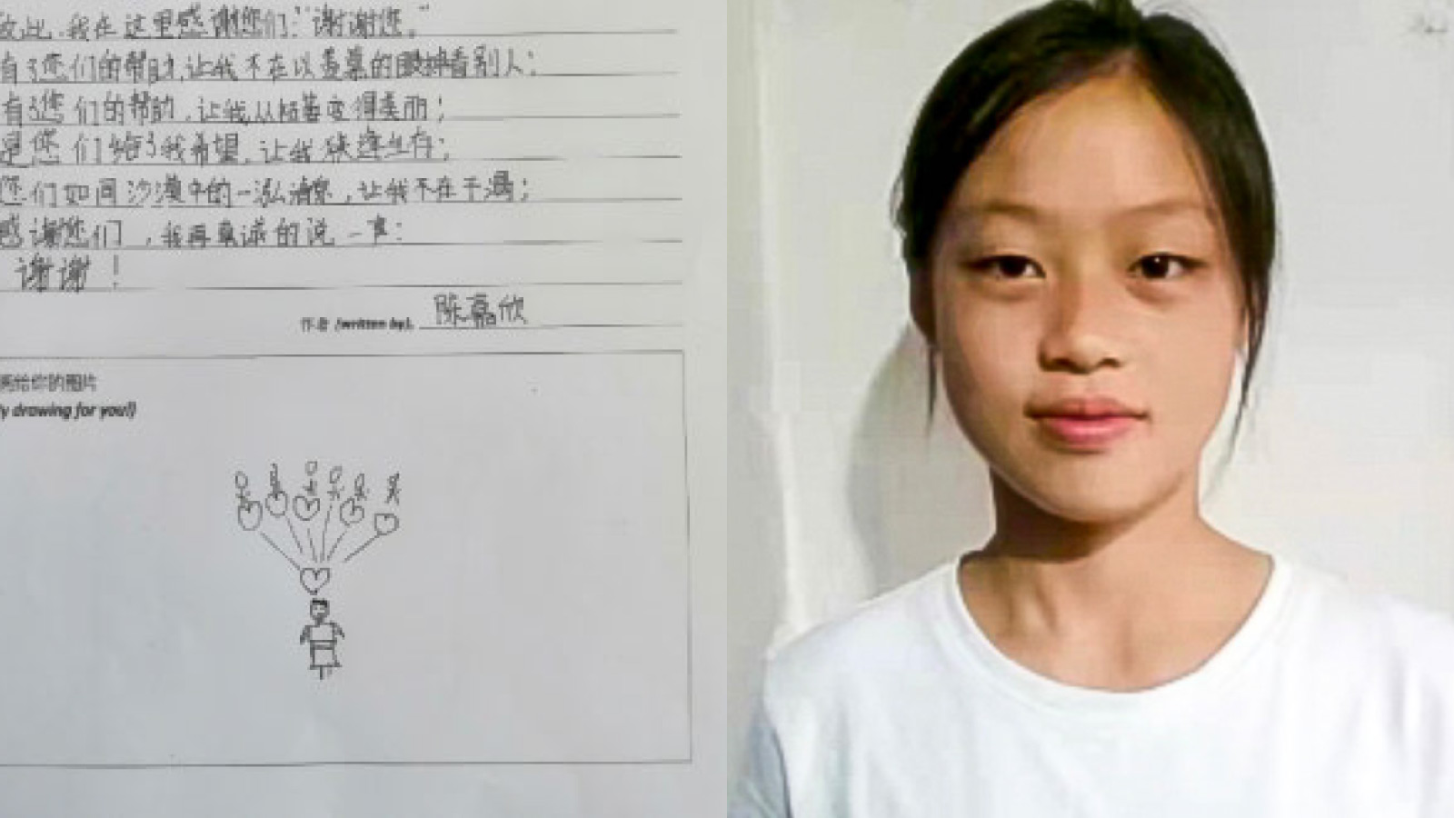 letter from sponsored child in china next to photo of sponsored girl