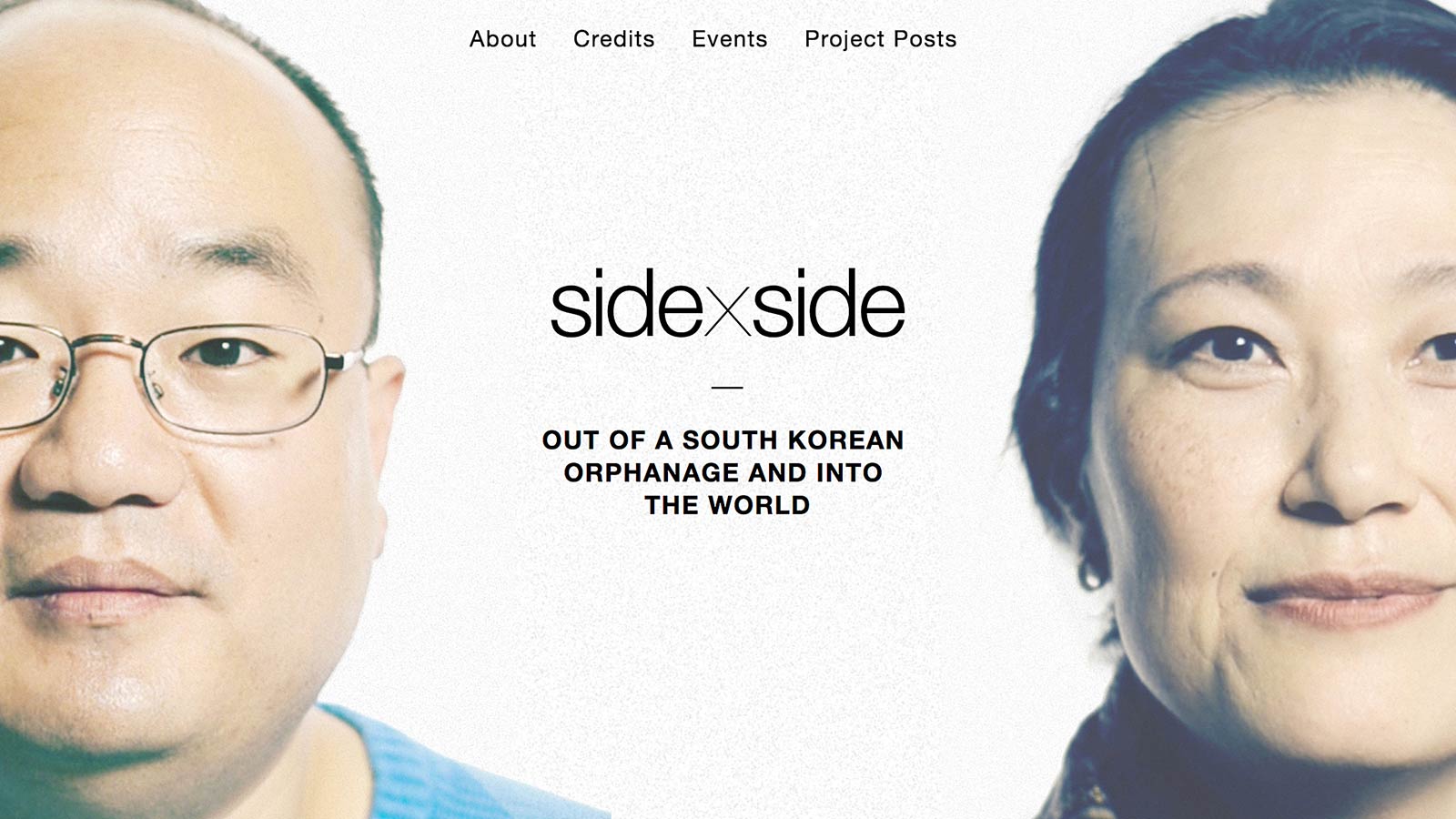 side by side project web homepage with two faces and the documentary title