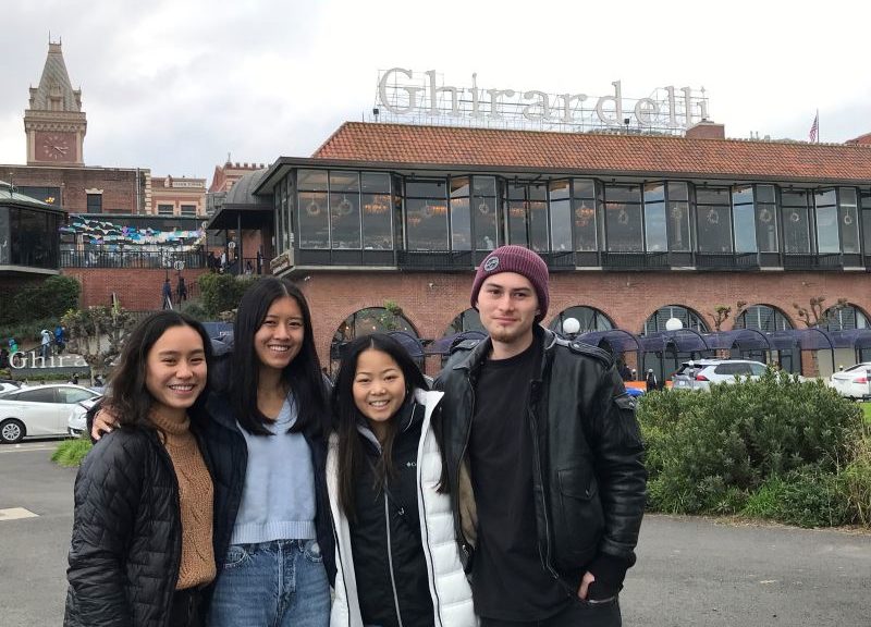 adoptee with friends at Ghiradelli Square