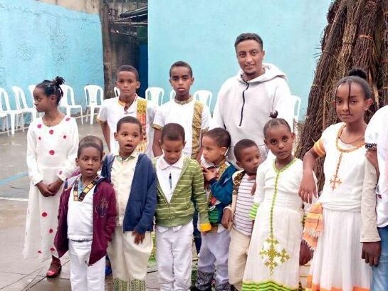 group of children celebrating the new year in ethiopia