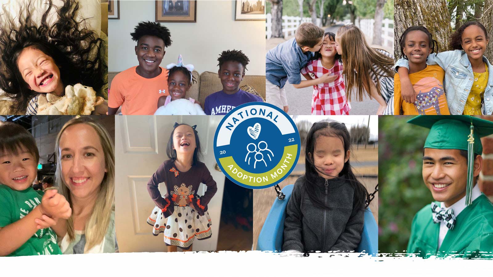 National Adoption Month 2022 header with photos of adoptees