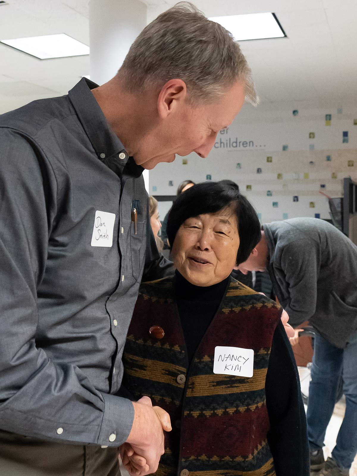 Holt's interim CEO, Dan Smith, with honored guest Nancy Kim, wife of late Holt president David Kim, during an adoptee gathering at Holt.