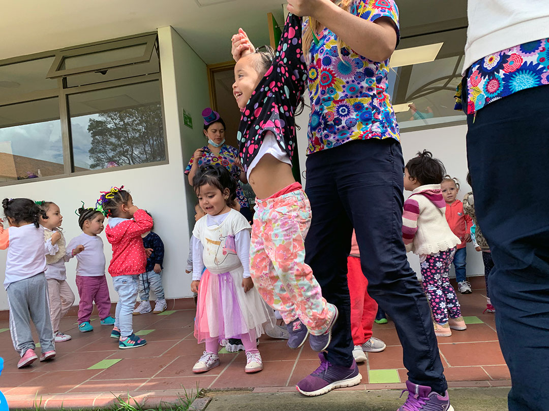 Children playing at preschool in Colombia