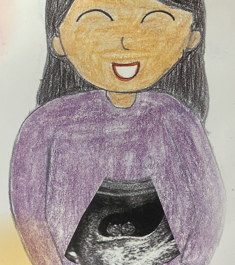 In one book, a single mother pasted her ultrasound picture over a smiling picture she drew of herself