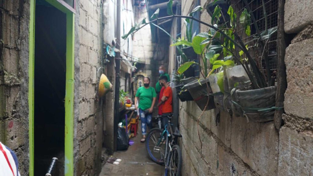 Plants in the window along the narrow concrete corridors of the dense urban housing where sponsored student Gabriel and his family live in the Philippines.