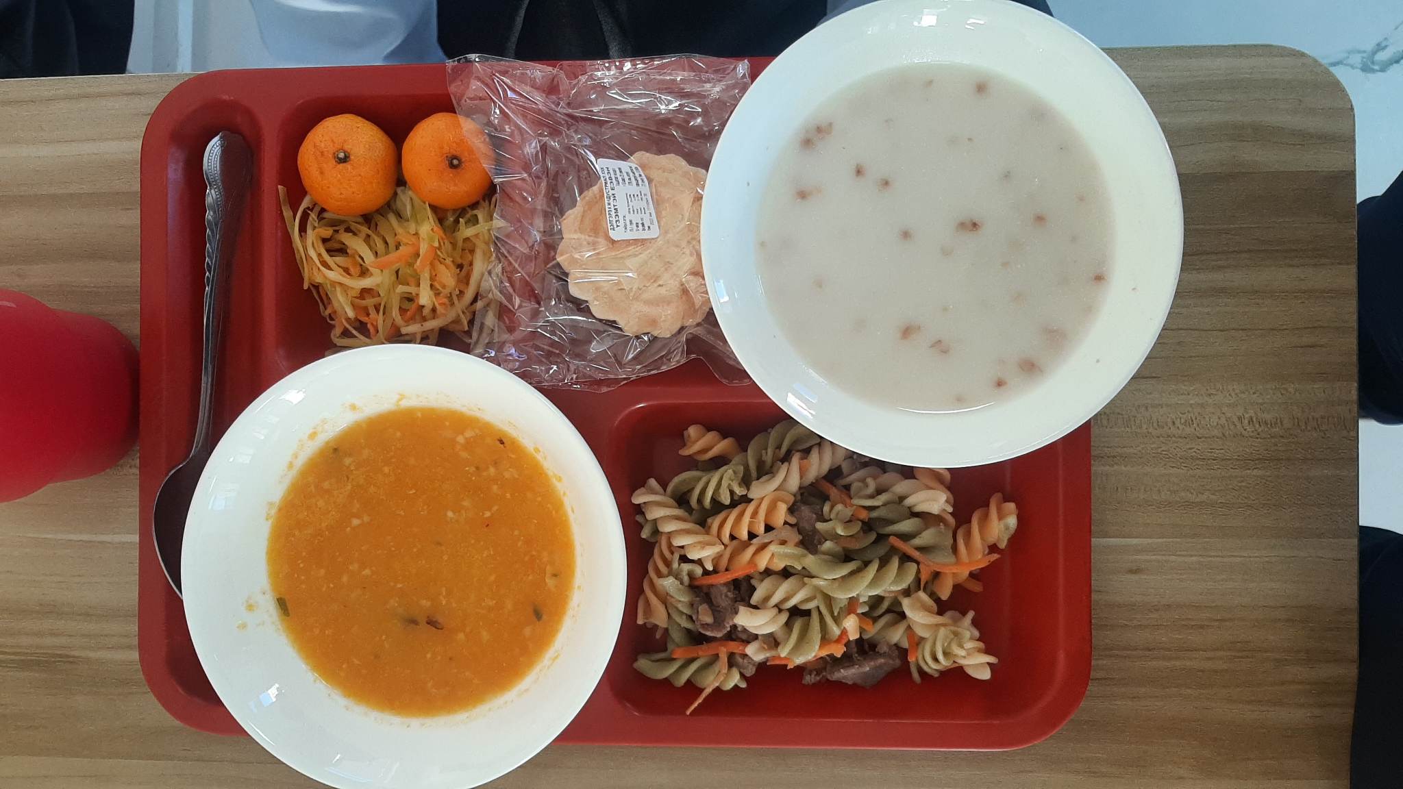 Example tray of school lunch in Mongolia.